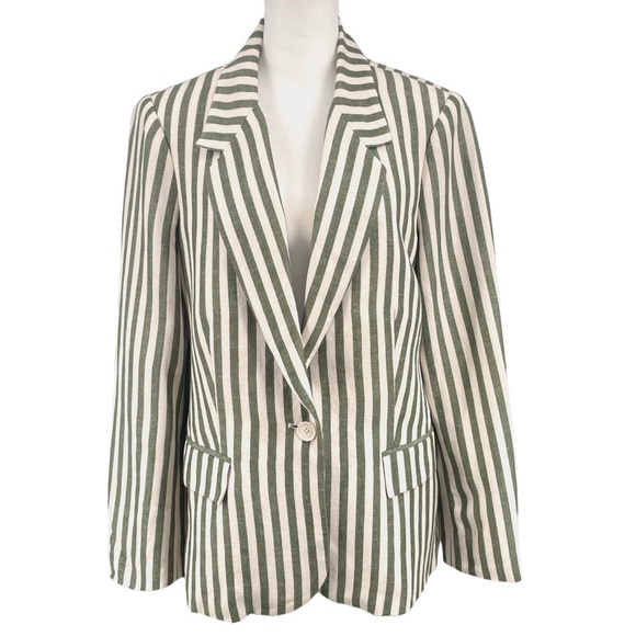 L'AGENCE Jackets & Blazers - L'AGENCE Scout Striped Blazer, Olive/Cream, Size 8
